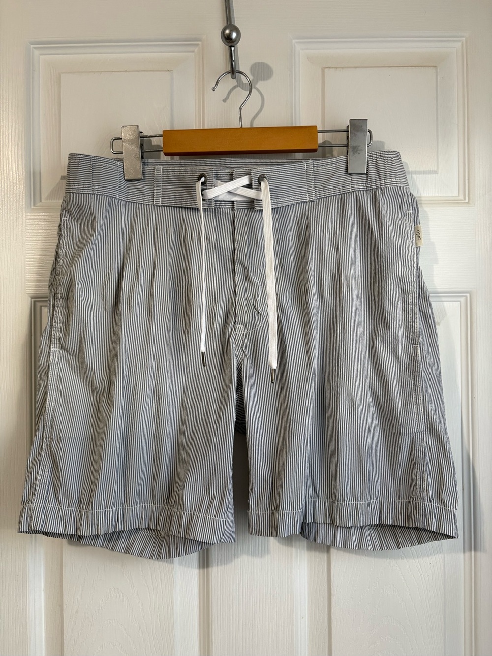Onia Charles Striped Swim Trunks Navy White Size S